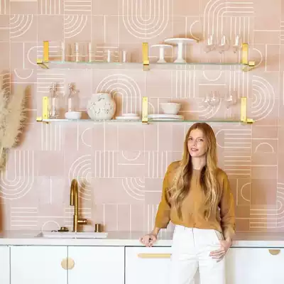 Adventure Garden abject wind vintage tiles floor tiles balcony tile dressing room toilet pink wall tiles Nordic kitchen