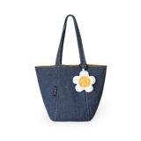 三色补丁 Вместительная и большая портативная сумка через плечо на одно плечо, джинсовый милый шоппер, в цветочек