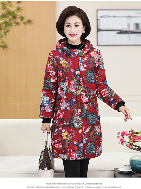 Áo khoác cotton mùa đông dày cho phụ nữ trung niên cộng với áo nhung dài trùm đầu phù hợp với bà ngoại áo khoác cotton cỡ lớn 50 tuổi đồ bộ mặc nhà cho người trung niên