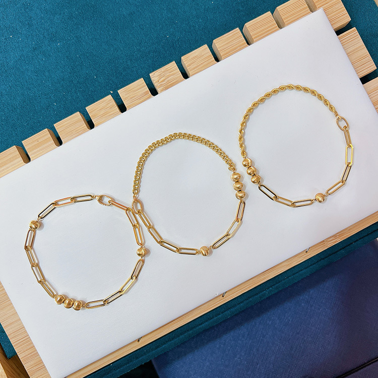 18K Gold Cat's Eye Checkered Cuban Hemp Rope Handmade Bracelet Au750 Simple ins European and American Style Women's Bracelet Gift