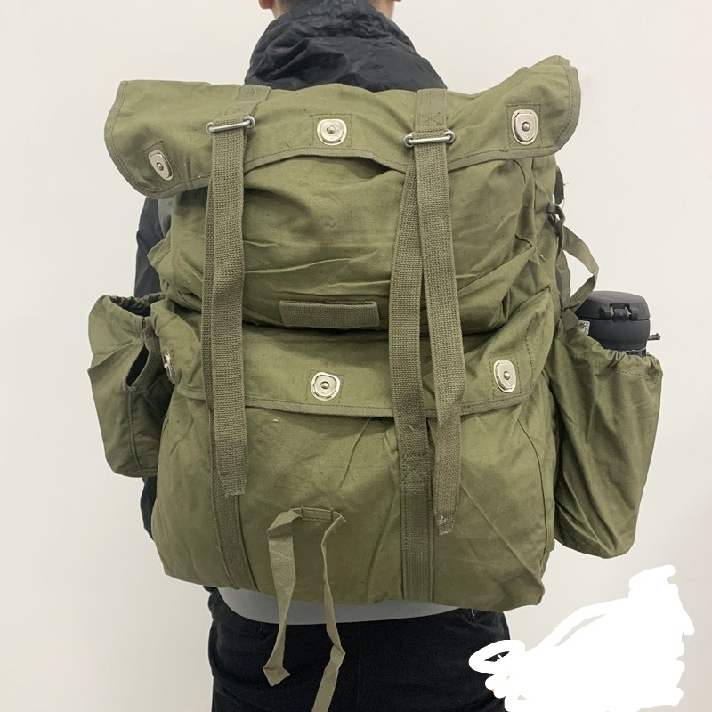 Brand new stock Canvas Umbrella Soldier Bag Army Green Multipocket Press Buckle Sturdy And Durable Outdoor Travel Double Shoulder Backpack-Taobao