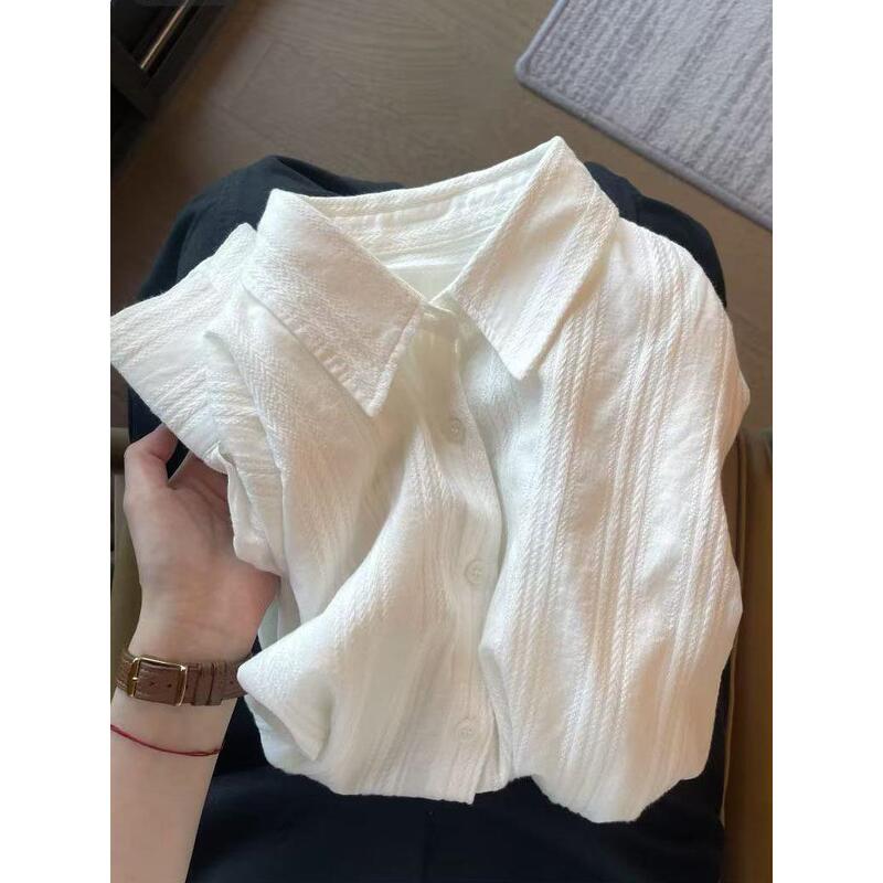Korean-Style High-End White Jacquard Long-Sleeved Shirt for Women, New Spring and Summer Style, Old Money Style, Loose and Lazy Sun-Protective Shirt