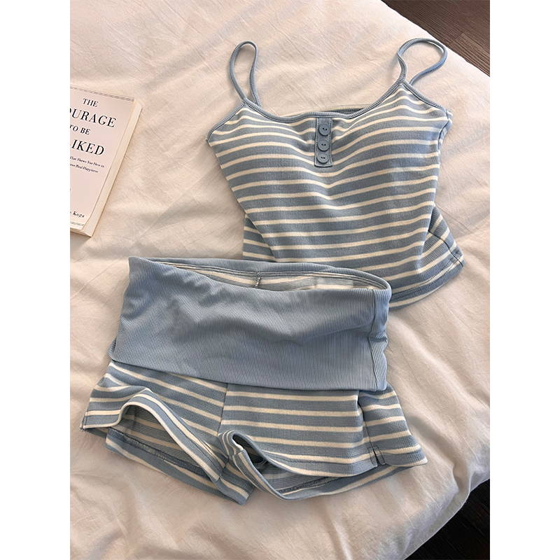 French-Style High-End Striped Camisole Pajamas with Breast Pads for Women, Summer Fashion, Can Be Worn Outside, Ultra-Soft Loungewear Set French-Style High-End Striped Camisole Pajamas with Breast Pads for Women, Summer Fashion, Can Be Worn Outside, Ultra-Soft Loungewear Set