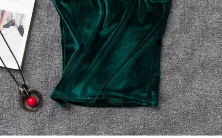 Áo len nhung cổ chữ V 2018 cổ yếm màu camisole màu ngắn tay không tay nữ tự trồng co giãn hoang dã áo kiểu nữ