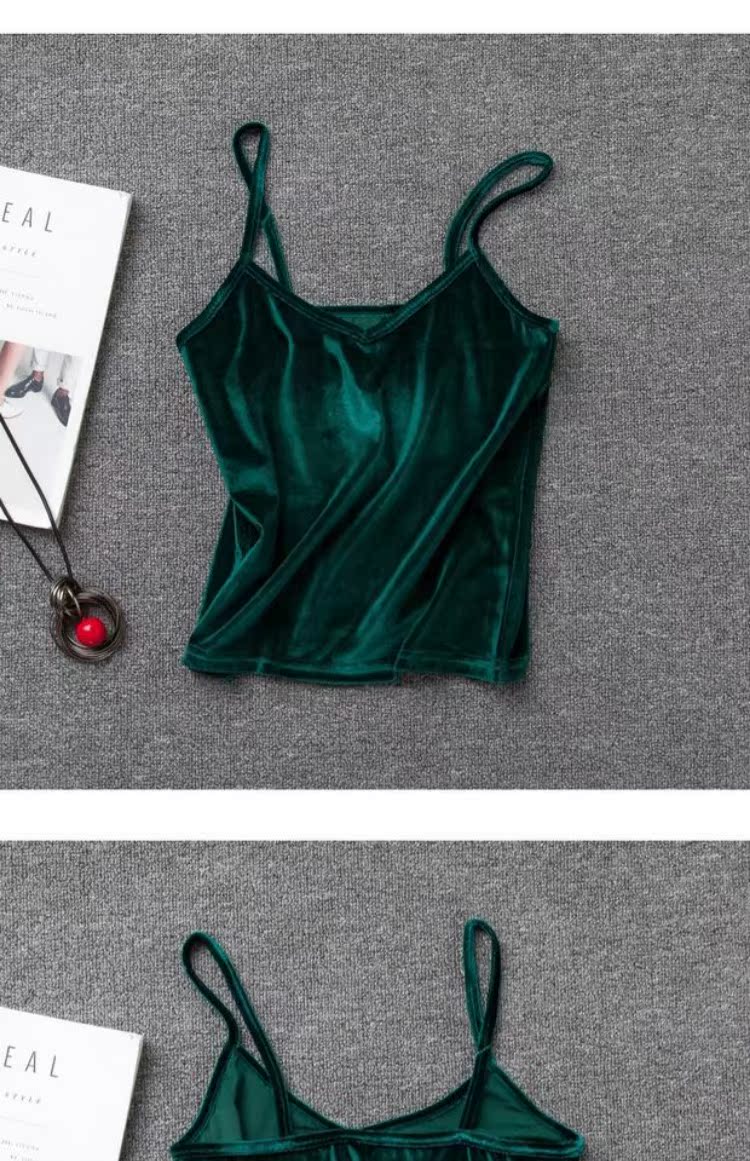 Áo len nhung cổ chữ V 2018 cổ yếm màu camisole màu ngắn tay không tay nữ tự trồng co giãn hoang dã áo kiểu nữ