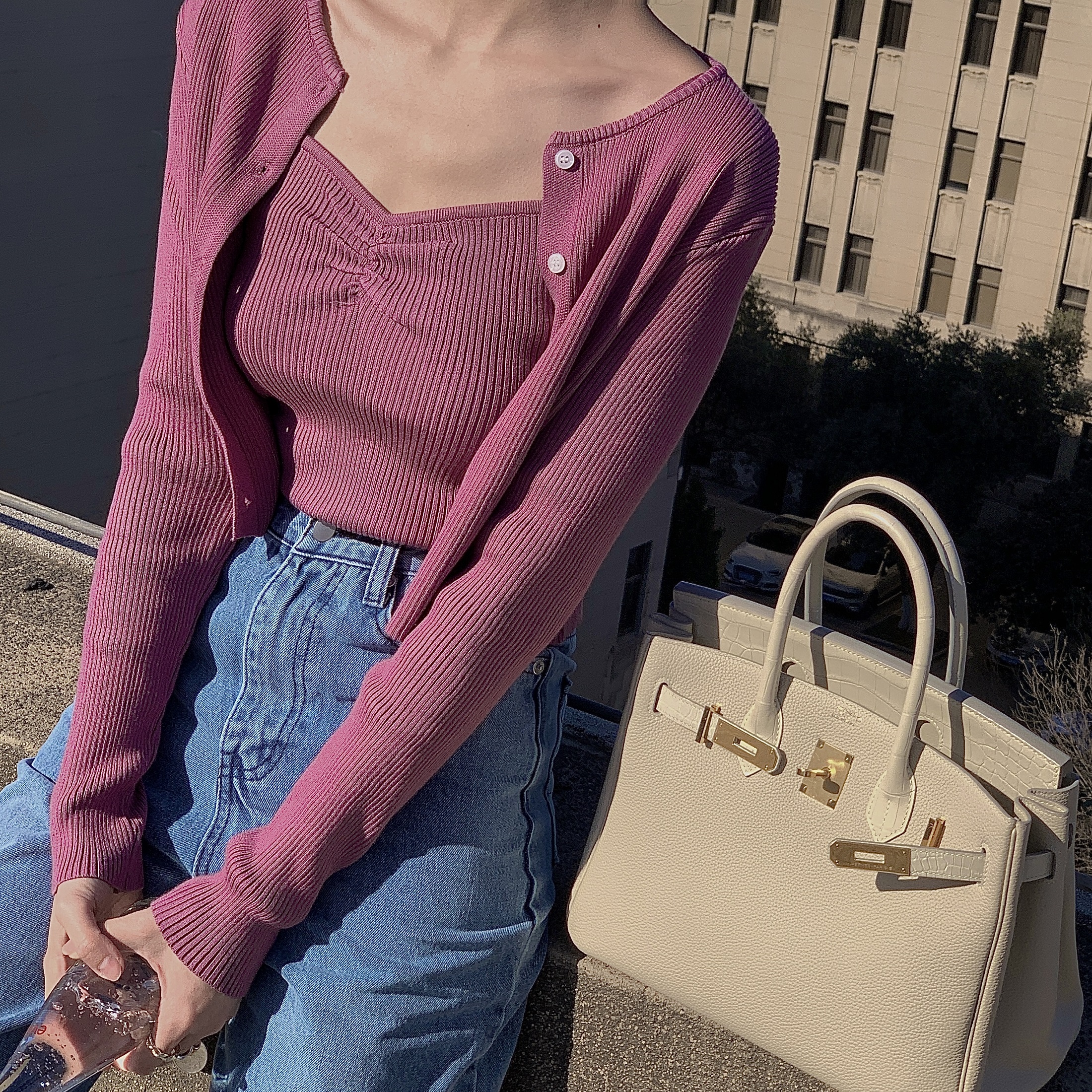 Haze Blank Speaking French simple knitting set stacked with a hanging belt vest short - edition open - flap coat two sets