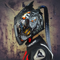 Jiekai helmet electric motorcycle men and women personality with Bluetooth full helmet duplex battery winter anti-fog decorative head gray