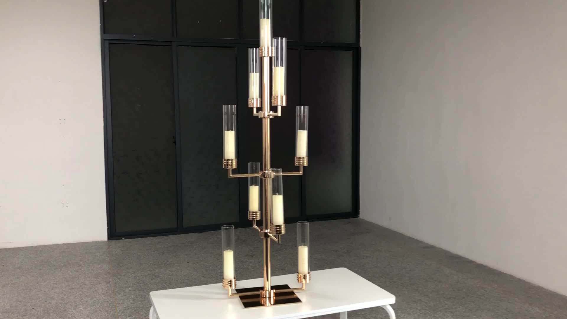New Saixin Custom Tall 9 Arms Glass Tube Metal Candle Holder For Wedding Centerpieces Buy