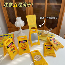 Creative fun ins small mirror mini yellow barricade warning mark makeup mirror desktop ornaments portable carrying body Mirror