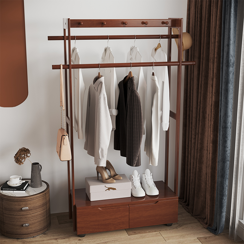 Solid wood coat rack floor to ceiling bedroom hanging hanger Nordic living room clothes rack simple modern locker new Chinese style