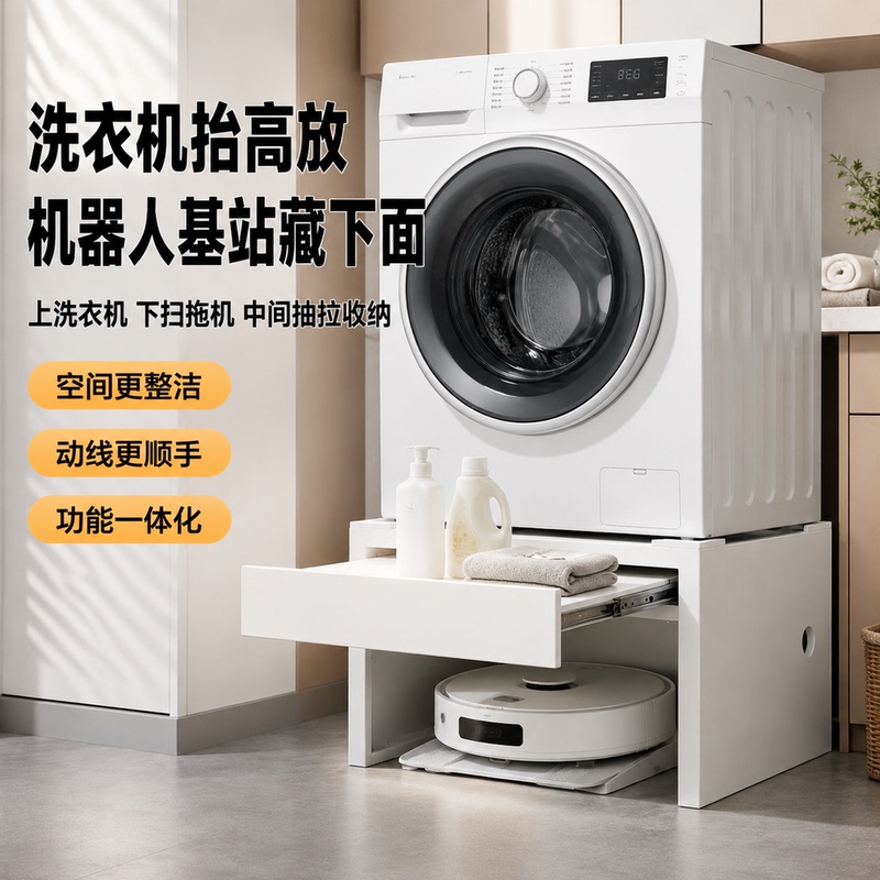 No-Drill Washing Machine Storage Rack, Stackable Universal Galvanized Steel Organizer, Minimalist Style Robot Vacuum Cleaner Stand No-Drill Washing Machine Storage Rack, Stackable Universal Galvanized Steel Organizer, Minimalist Style Robot Vacuum Cleaner Stand