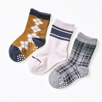 Autumn and winter fun boys 3 pairs of non-slip socks children 1-3 years old anti-off socks pure cotton Japan