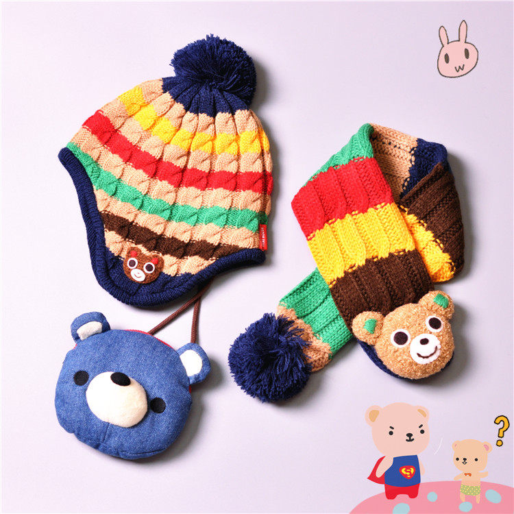 Autumn/Winter Baby Double Knit Hat Scarf Japan Miki House Luxury Kids Bear Warm Baby Hat