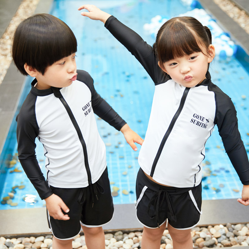 Korean children's wetsuit suit split medium and large virgin girl long sleeve swimsuit Warm jellyfish suit Sunscreen surf suit