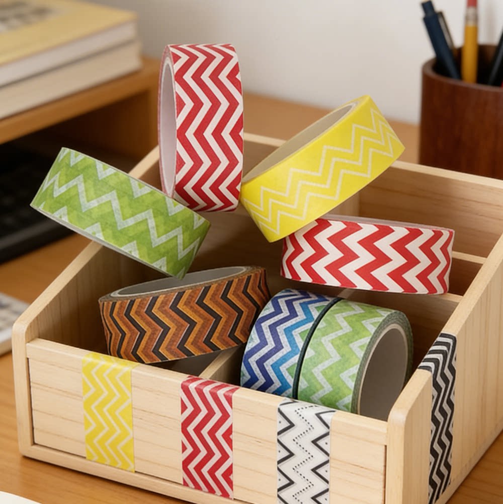 Ruffled washi tape with wavy lines and patterns.