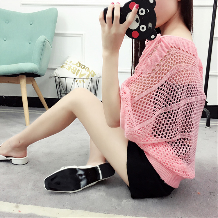 Mùa xuân và hè mới lệch vai áo cánh dơi tay ngắn rộng tay áo len rỗng cỡ lớn áo len nữ từ vai áo thủy triều quần áo nữ hàng hiệu