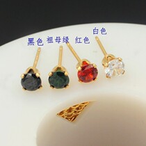 American 14k bag gold claw stud earrings DIY earrings earrings Emerald red black white zircon claw stud earrings