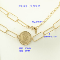 14K585 pure gold Ying Queens medal neck chain neck chain finished chain batch of oval rectangular chain