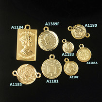 Copper Plated Real Gold Fidelity Gold Coin Pendant Connected Human Head Badge QUEENS HEAD DIY Ornament Accessories Bracelet Necklace