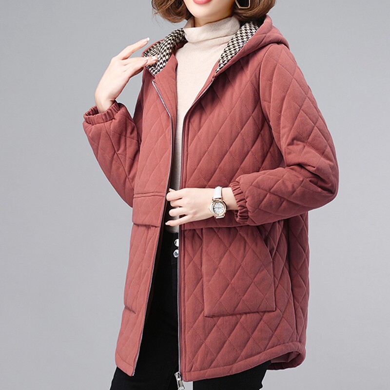 Middle aged large size women's dress medium long version blouses middle aged mother thickened windsuit plus suede thickened jacket necrotope