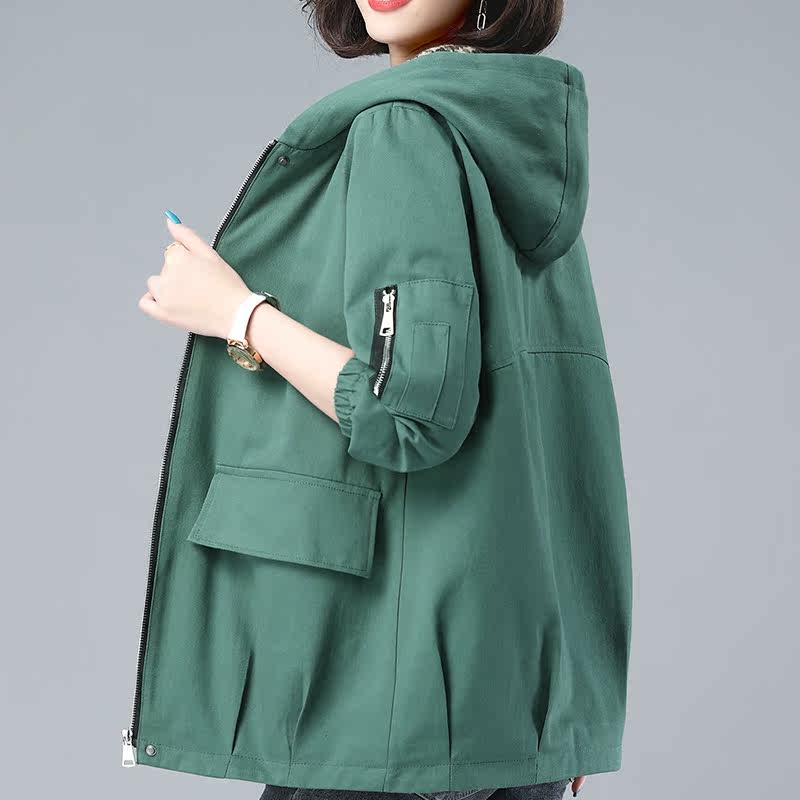 Pure cotton jacket windsuit 2021 Early spring and autumn in long new middle aged women's clothing 40-50 moms 50 moms foreign blouses