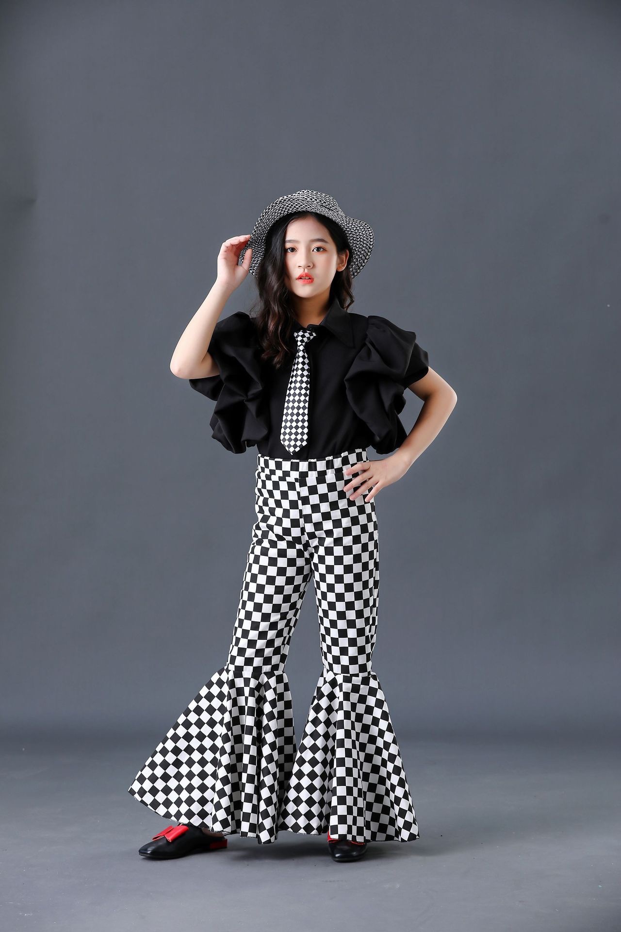 Girl Retro Port Wind Horn Pants Children T Walk Show Wave Clothing Personality Locomotive Suit Rock Wind Fashion Show-Taobao