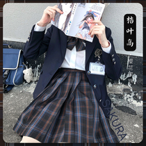 Sakura Family original jk black blue plaid skirt (orange leaf height) short high waist pleated skirt spring and summer Women