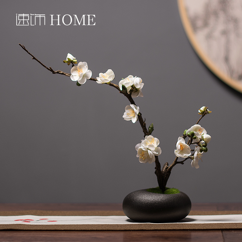 New Chinese-style simulation flower art set living room decoration flower arrangement coffee table porch fake flower plum blossom magnolia flower Zen decoration