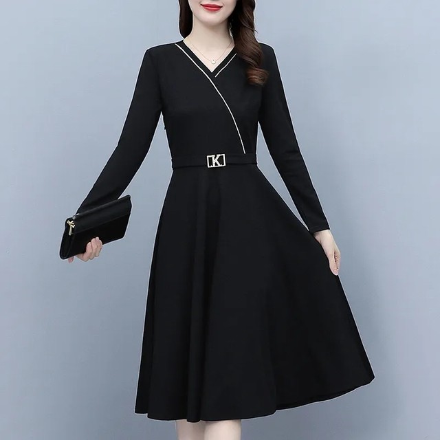 2023 new slim mid-length skirt women's fashion long-sleeved dress women's spring and autumn