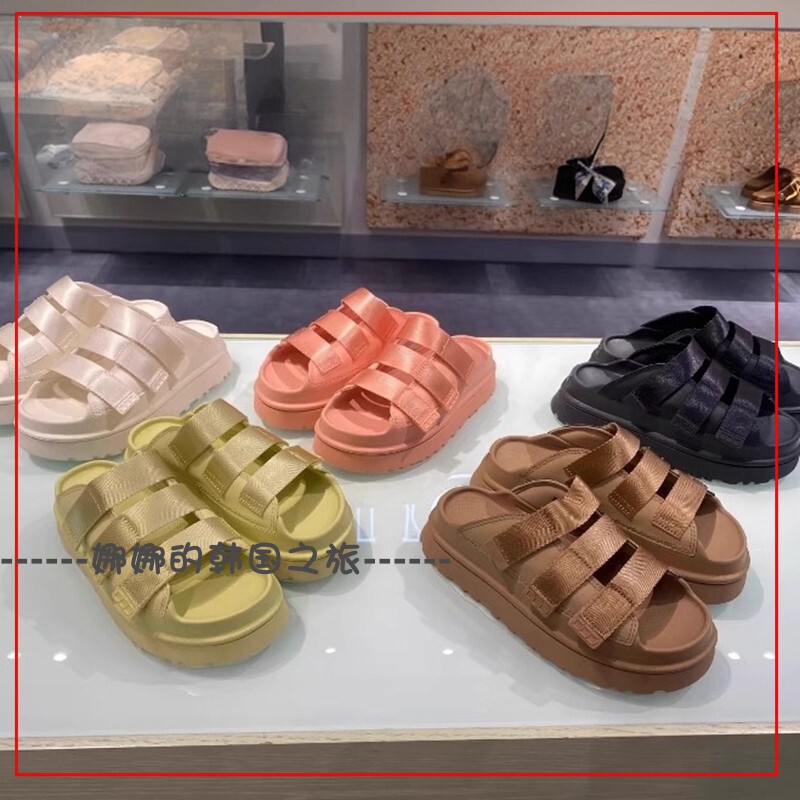 Korean Purchasing Agent for Ugg Celebrity-Style Velcro Slippers for Women, Thick-Soled, Height-Increasing, Lightweight Open-Toe Sandals 1167430