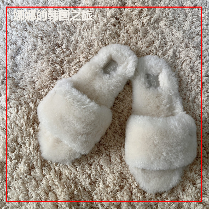 Korean Purchasing Agent for Genuine Ugg Fur Shoes, Women's Sheepskin and Fur Integrated Solid Color Fur Slippers for Outdoor Wear 1129670