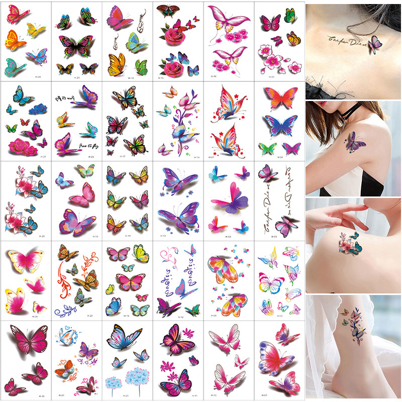 (30 pieces) 3D three-dimensional tattoo sticker waterproof female long-lasting sexy rose flower butterfly small fresh scar cover sticker