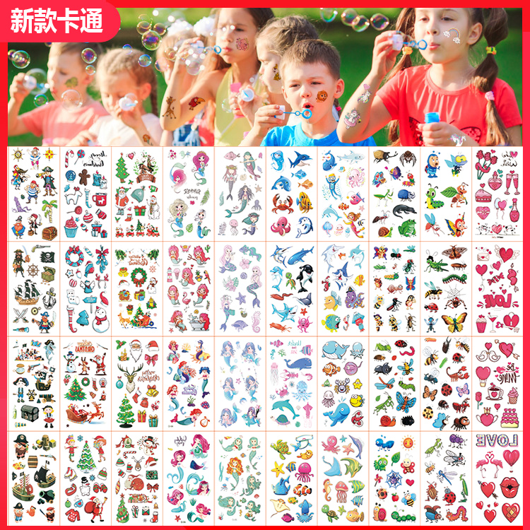 New Dinosaur Tattoo Sticker Waterproof Durable Washable Cartoon Children Student Mermaid Dinosaur Animal Series