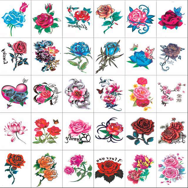 (30 sets) tattoo stickers waterproof women's long-lasting color rose flowers on the other side of the net red style scar cover stickers