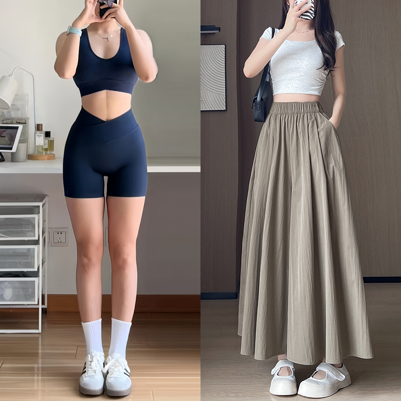Yamamoto Skirt Pants for Women, Summer Thin Style, Slimming A-Line Half Skirt, Loose Fit for Petite Figures, Pear-Shaped Body, Hip-Covering Wide-Leg Pants