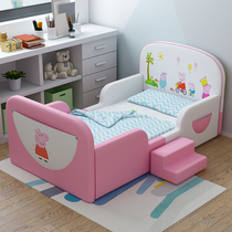 Childrens girl princess piggy page with guardrail bed baby side bed single cute cartoon girl solid wood small bed
