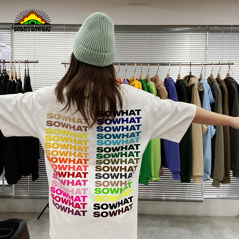 Sowhat Clothing Room's New Summer Product: Rainbow Basic Printed Short-Sleeve T-Shirt for Men and Women, Niche National Fashion Brand