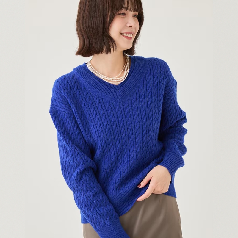 Pre-Order 10% Off 26-Year Winter Collection Nana Japan Duty-Free Indivi Cable Knit V-Neck Sweater 127-17294