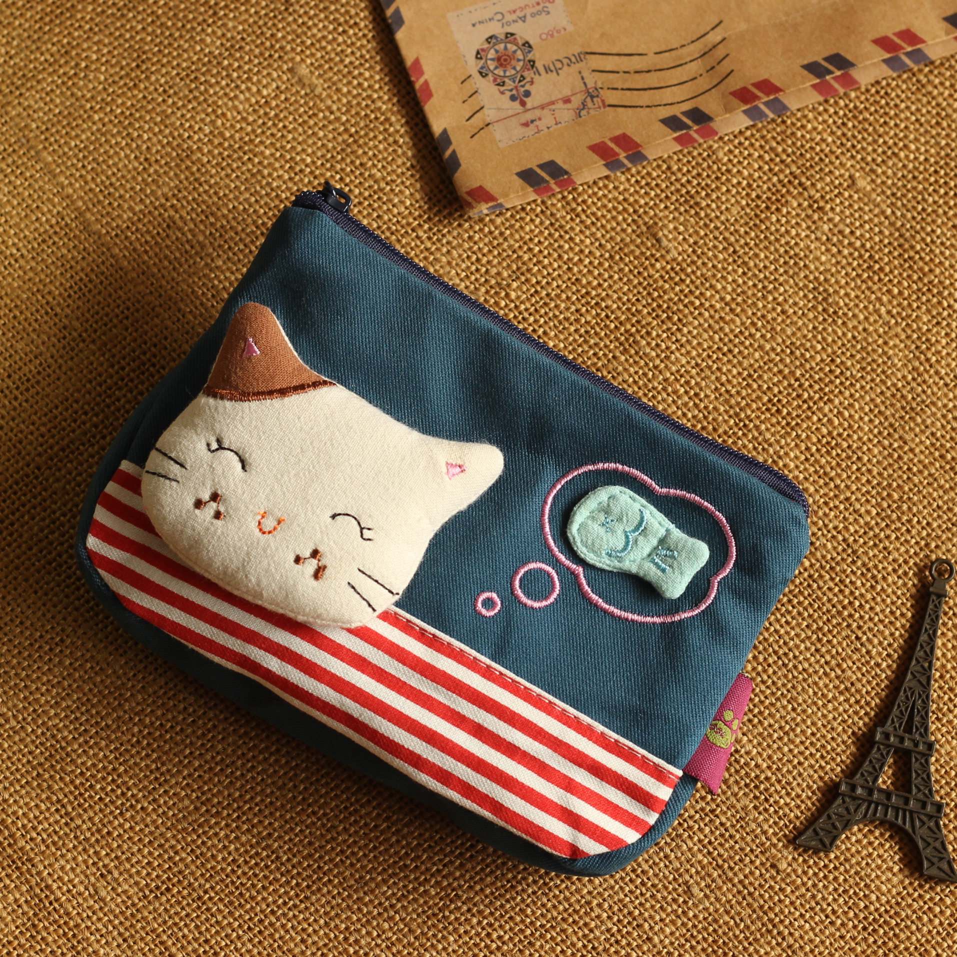 Mini small containing cloth bag for cute cat-Japanese-style monolayer small zero wallet with driver's license bank card charger