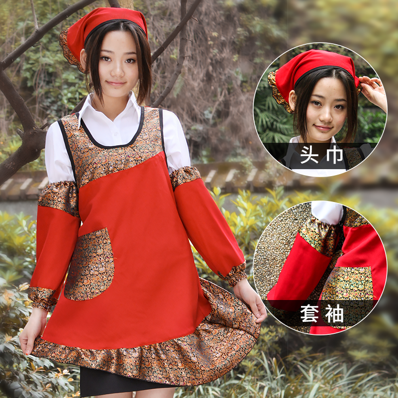 Korean Version Fashion Apron Woman Cute Kitchen Cooking Work Suit Hood Cotton Linen Waistcoat Anti oil Home Sleeve Headscarf