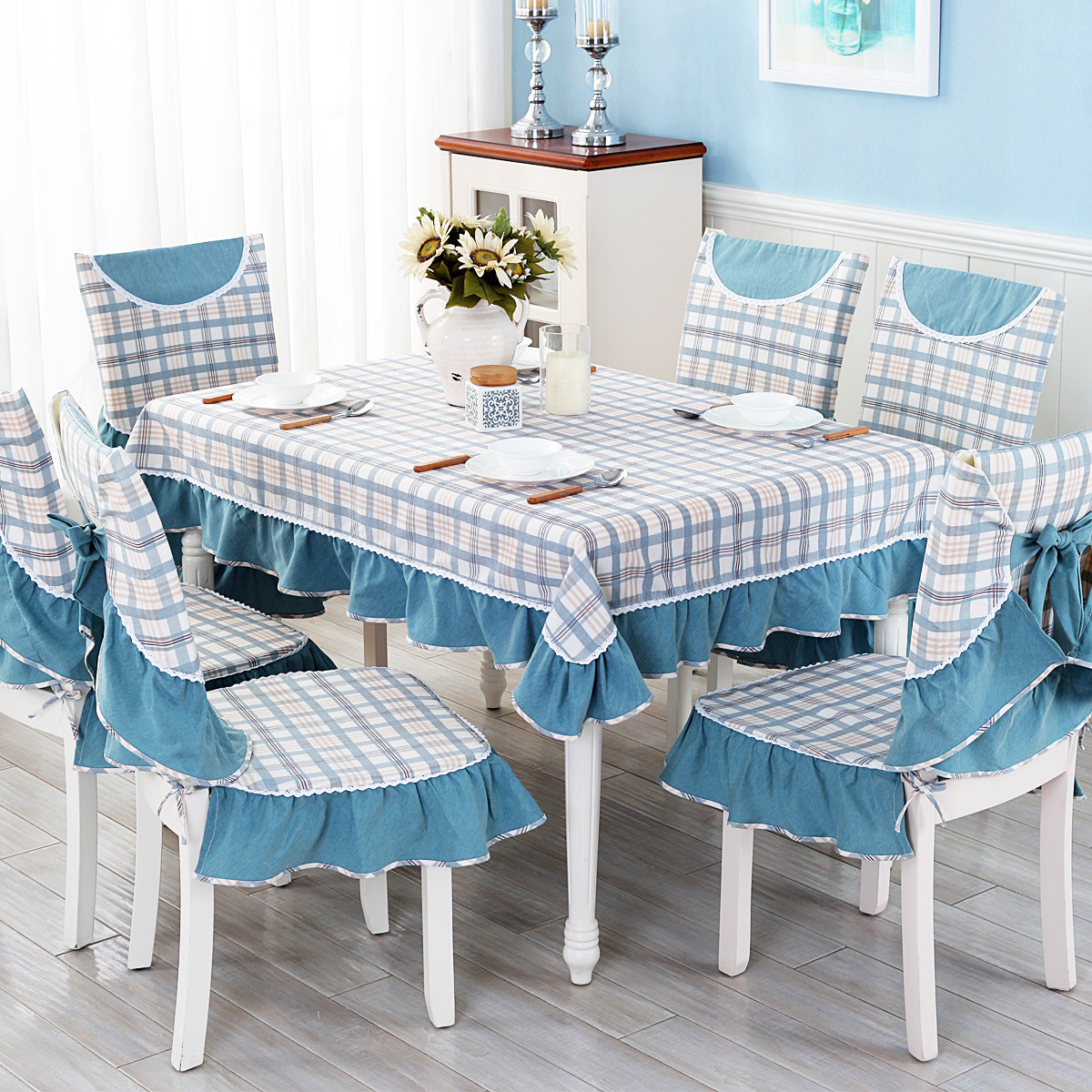 Striped Plaid Table Cloth Coffee Table Cloth Floral Tablecloth Dining Chair Cushion Chair Cover Cushion Pastoral Fabric Dining Chair Cushion Set