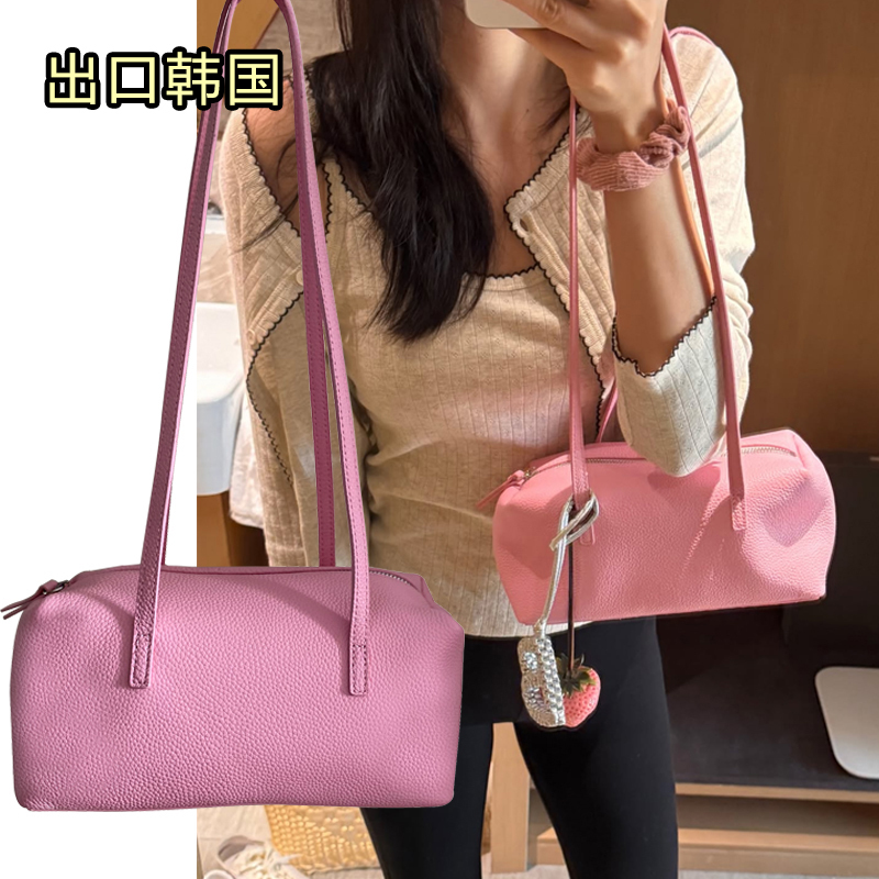 Korean Order 2026 New Women's Bag Niche Design First Layer Cowhide Minimalist Pink White Underarm Shoulder Bag Small