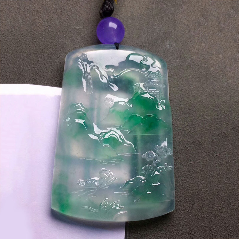Source Yuxing Myanmar natural jade A perfect kind of good ice floating green landscape brand