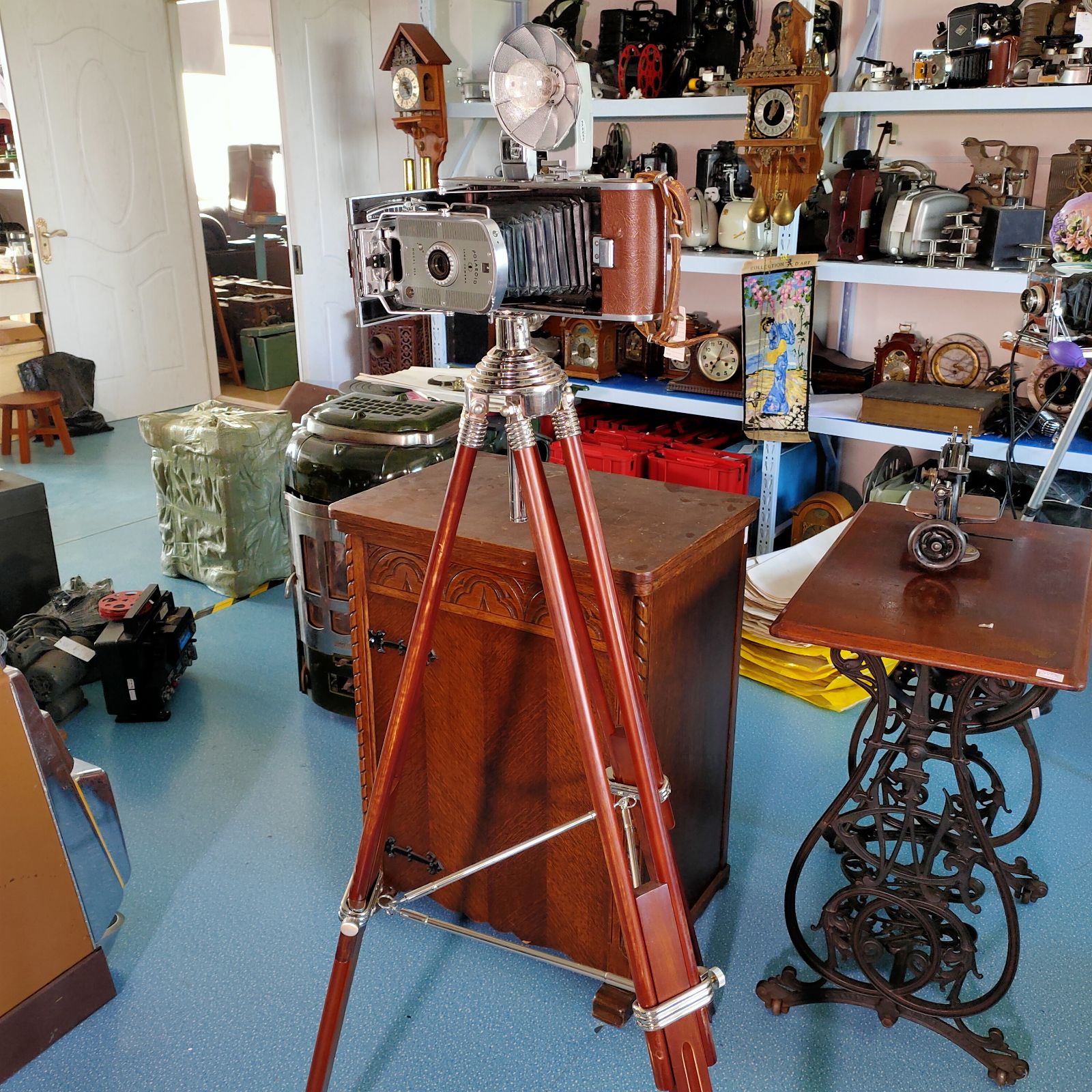 9 Pins antiques with flash Polaroid Model 95A leather camera folding camera tripod