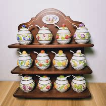 1988 WESTERN ANTIQUE FRANKLIN PORCELAIN FULL SET LE CORDON BLEU JAM JAR SET AND SHELF