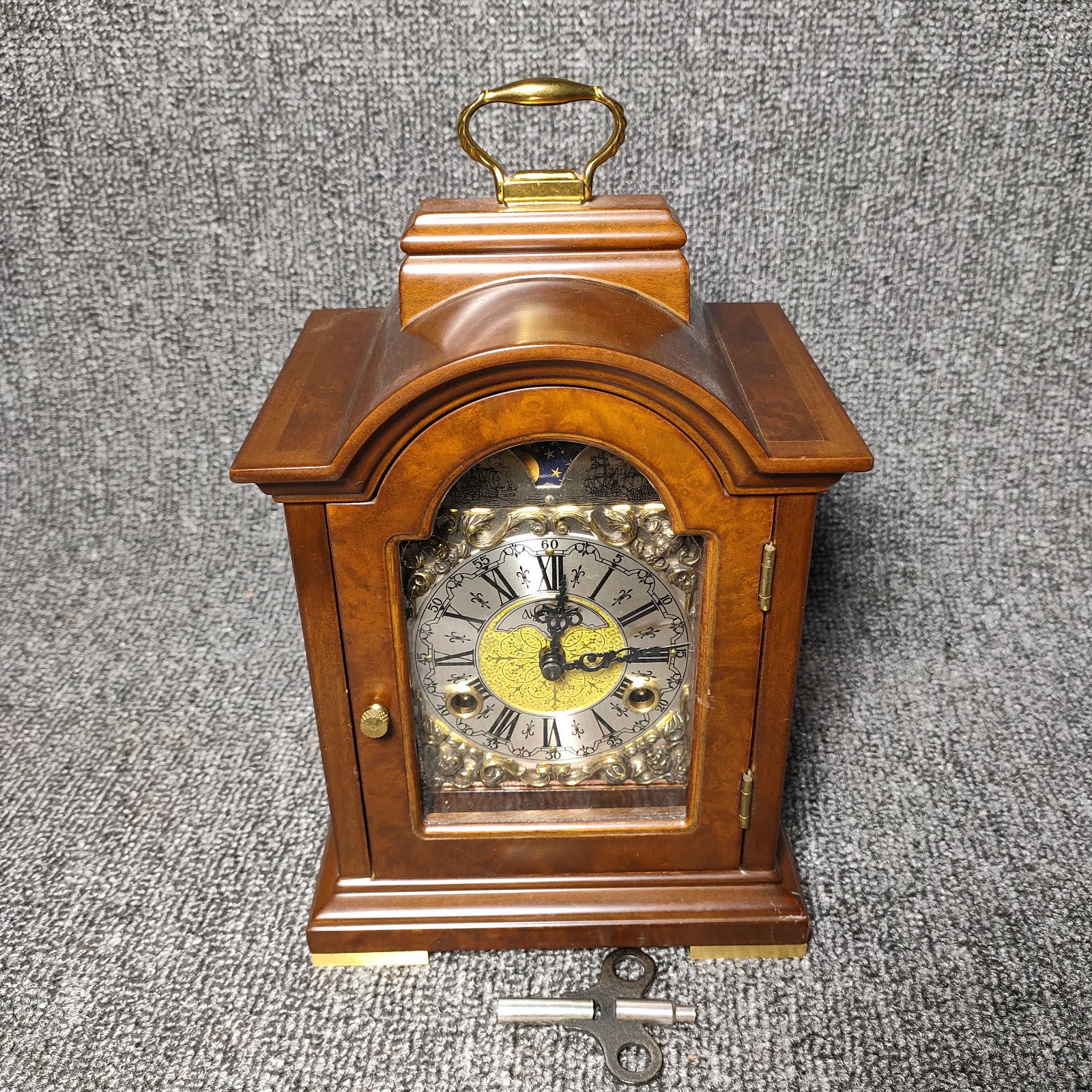 1950s 1950s Dutch WUBA Warmink Nut Wood Machinery Moon Phase Antique Seat Clock Fireplace Bell Watches