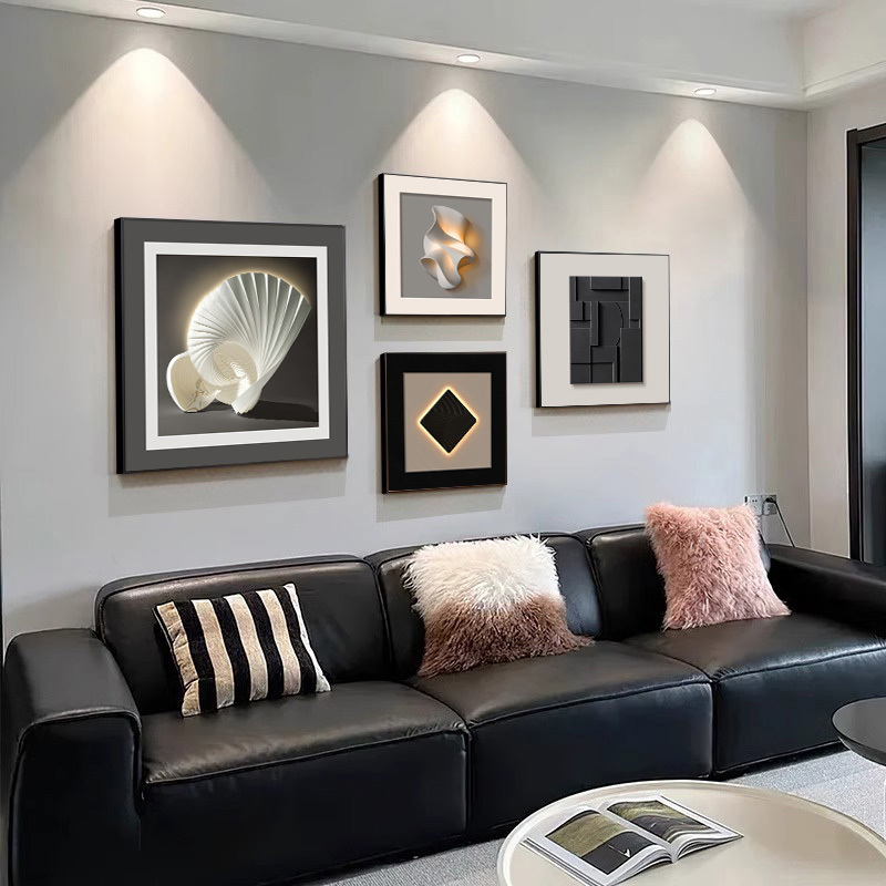 Modern Minimalist Abstract Living Room Decorative Painting Morandi Art Sofa Background Wall Hanging Painting High-End Combination Mural