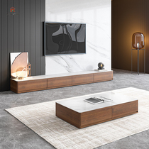 Slate TV cabinet coffee table combination modern minimalist walnut TV cabinet Italian light luxury living room floor cabinet