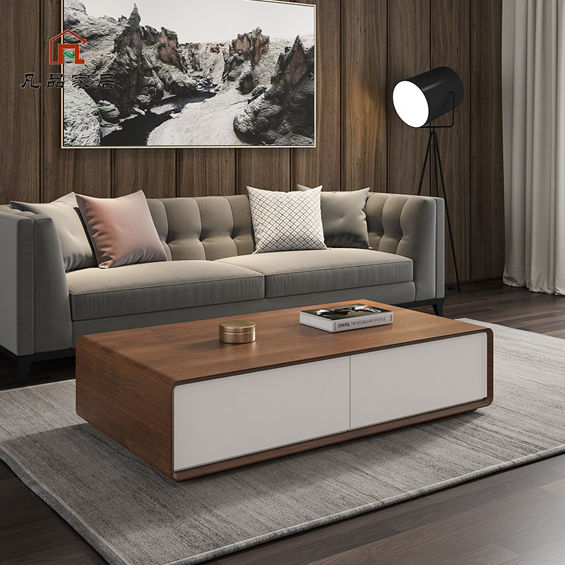 Simple modern coffee table TV cabinet combination Nordic rounded rectangle walnut color living room furniture tea table combination