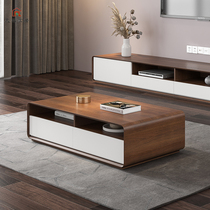 Simple and modern coffee table TV cabinet combination Nordic multifunctional walnut color storage living room coffee table table square